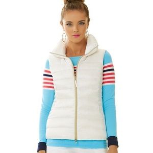 LILLY PULITZER WHITE/MULTI COLORED PUFFER VEST